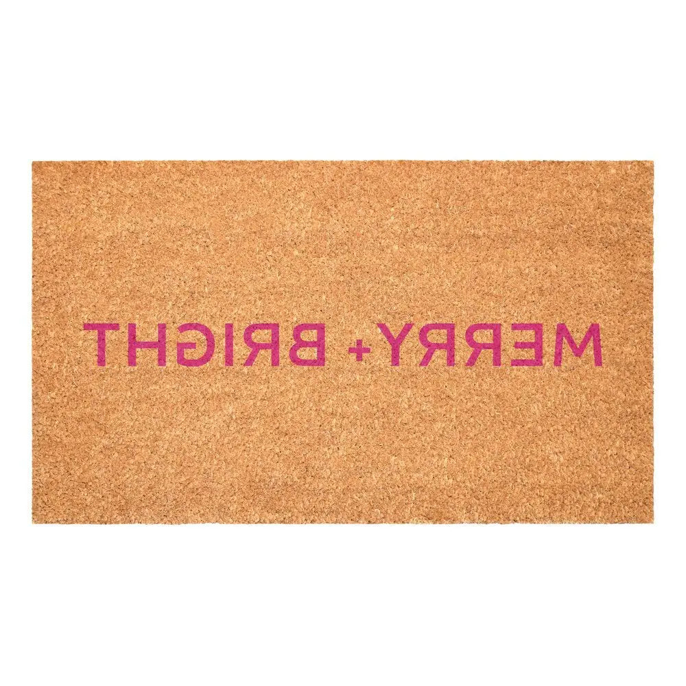 17" X 29" Brown And Black Christmas Merry and Bright Outdoor Coir Door Mat - NOVA HOME FURNITURE