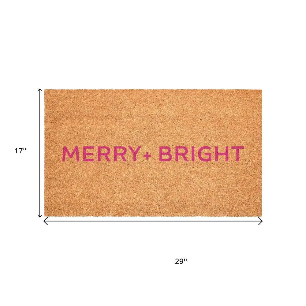 17" X 29" Brown And Black Christmas Merry and Bright Outdoor Coir Door Mat - NOVA HOME FURNITURE