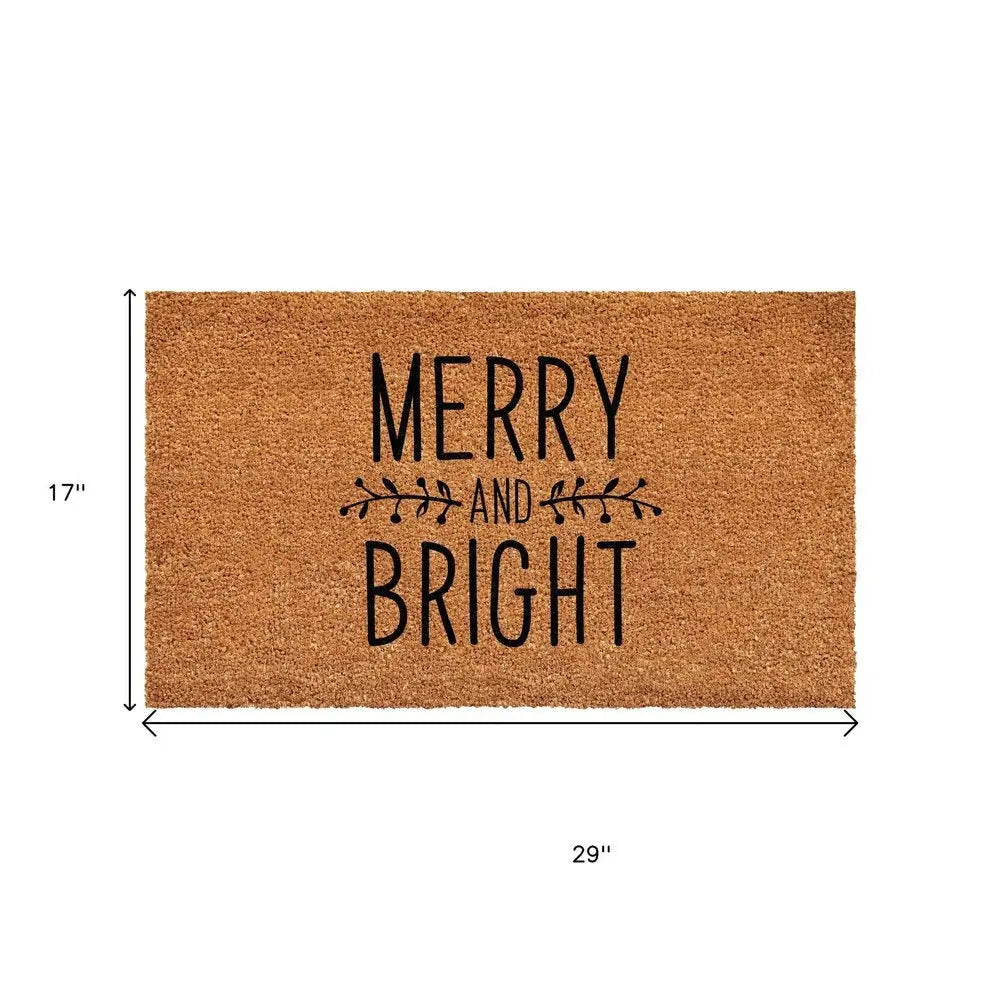 17" X 29" Brown And Black Christmas Merry and Bright Outdoor Coir Door Mat - NOVA HOME FURNITURE