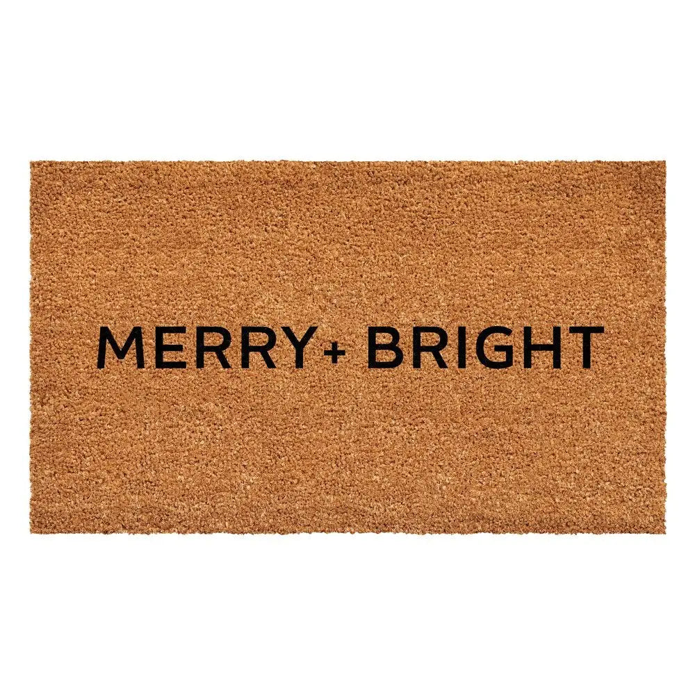 17" X 29" Brown And Black Christmas Merry and Bright Outdoor Coir Door Mat - NOVA HOME FURNITURE