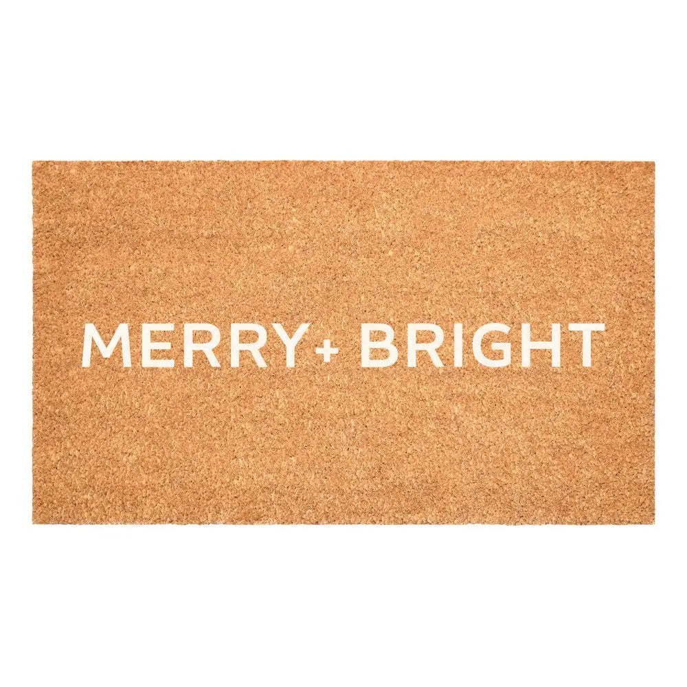 17" X 29" Brown And Black Christmas Merry and Bright Outdoor Coir Door Mat - NOVA HOME FURNITURE
