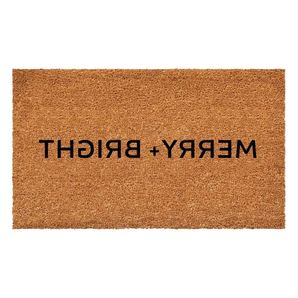 17" X 29" Brown And Black Christmas Merry and Bright Outdoor Coir Door Mat - NOVA HOME FURNITURE