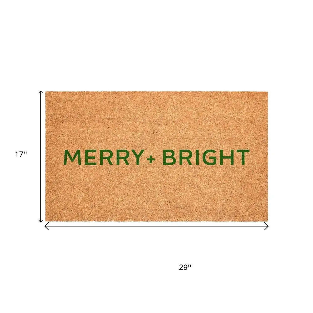 17" X 29" Brown And Black Christmas Merry and Bright Outdoor Coir Door Mat - NOVA HOME FURNITURE