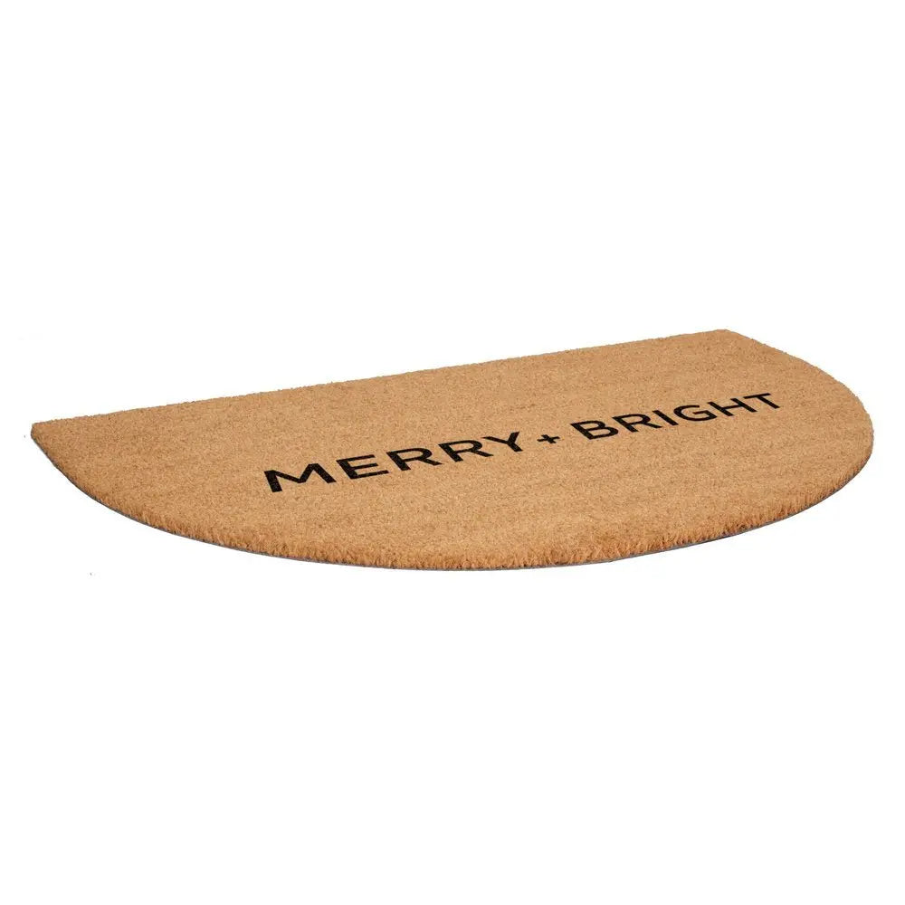 17" X 29" Brown And Black Christmas Merry and Bright Outdoor Coir Door Mat - NOVA HOME FURNITURE