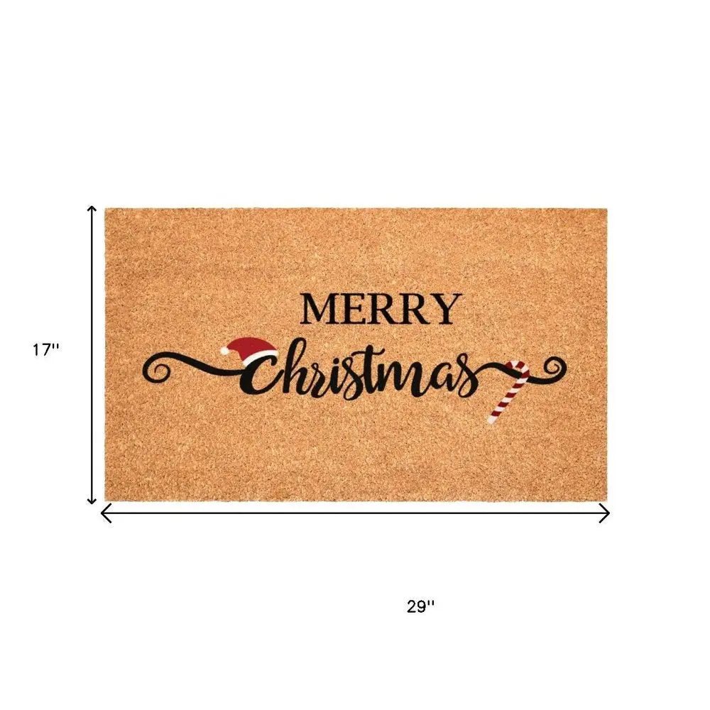 17" X 29" Brown And Black Christmas Merry Christmas Outdoor Coir Door Mat - NOBLE HOME INTERIORS