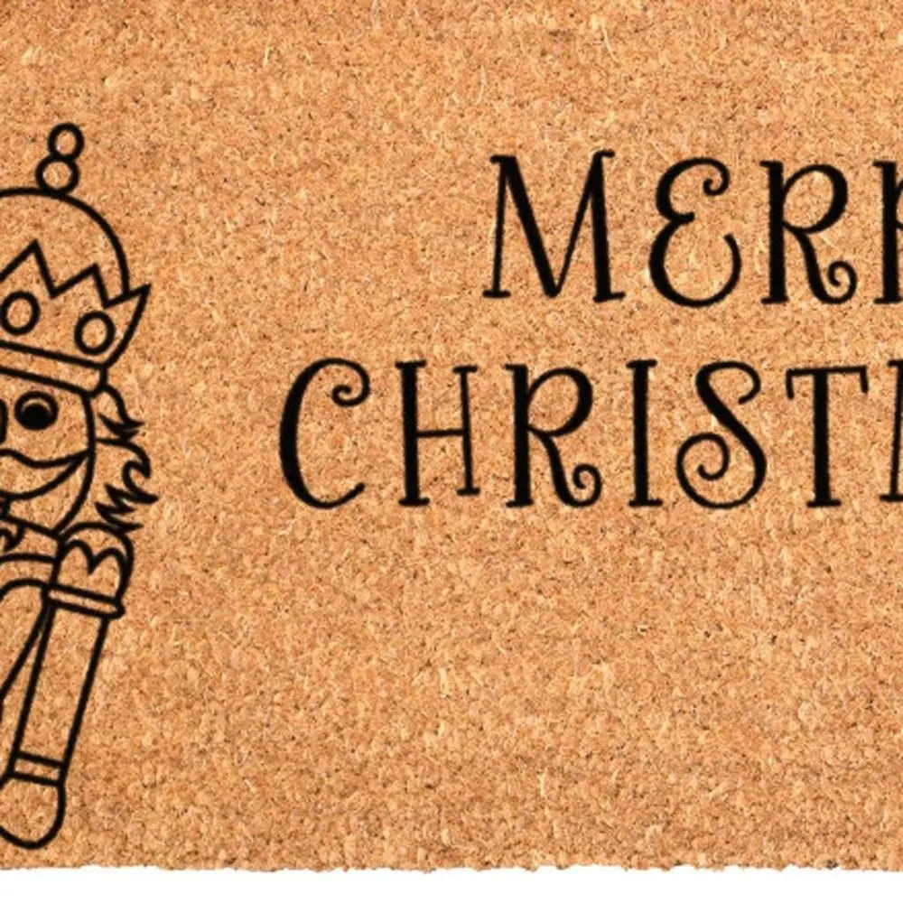 17" X 29" Brown And Black Christmas Merry Christmas Outdoor Coir Door Mat - NOVA HOME FURNITURE