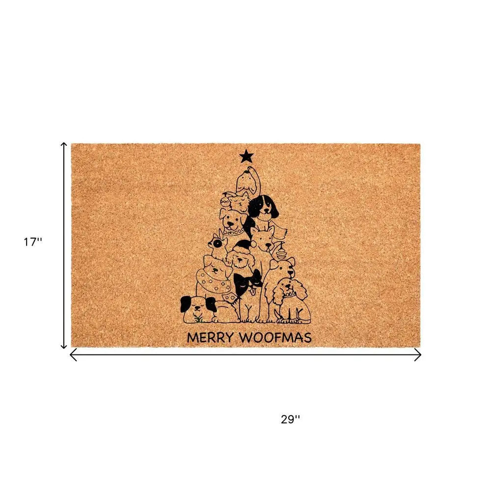 17" X 29" Brown And Black Christmas Outdoor Coir Door Mat - NOVA HOME FURNITURE