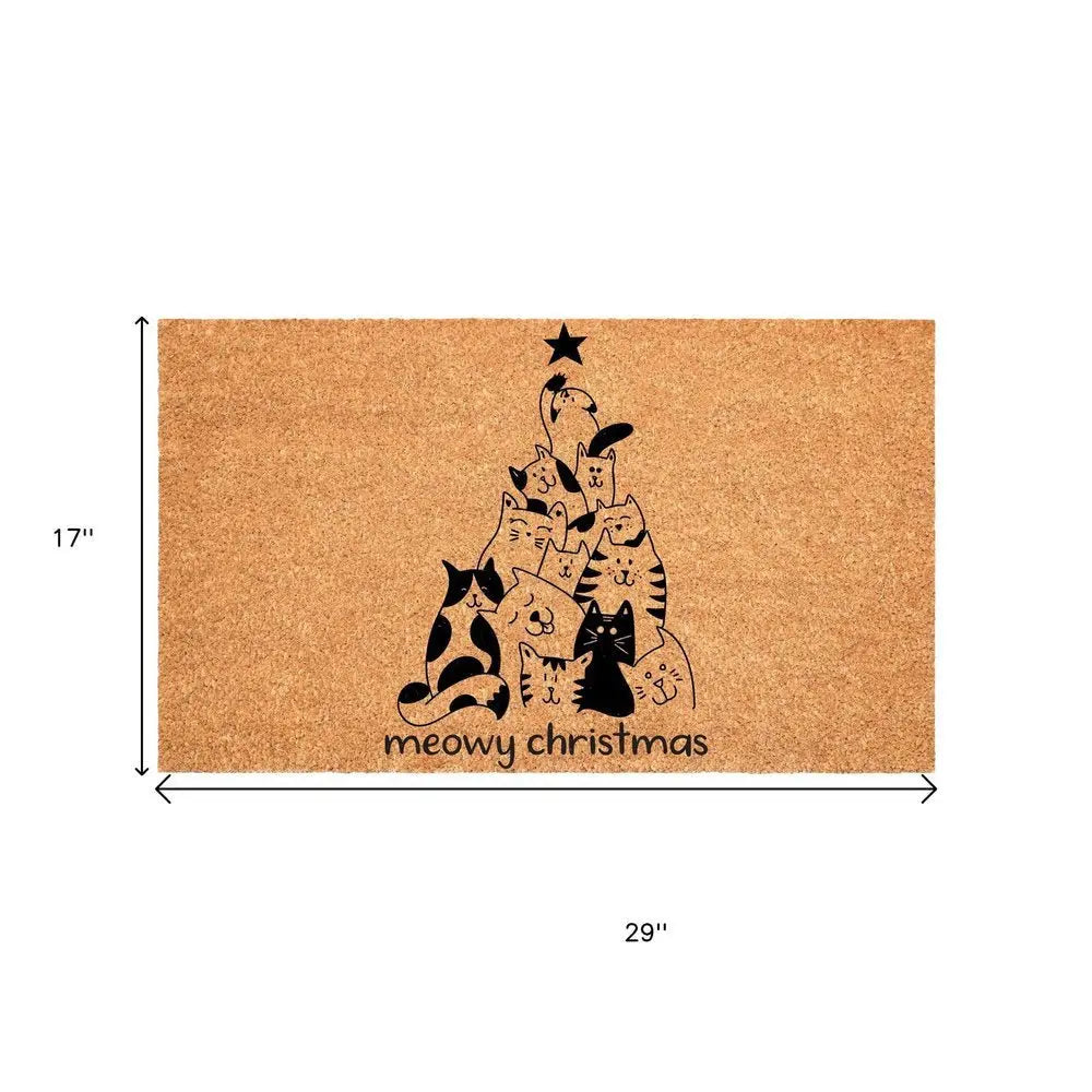17" X 29" Brown And Black Christmas Outdoor Coir Door Mat - NOVA HOME FURNITURE