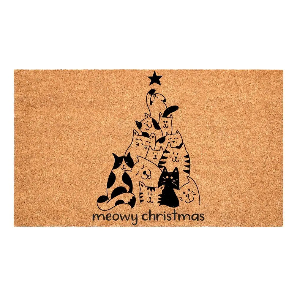 17" X 29" Brown And Black Christmas Outdoor Coir Door Mat - NOVA HOME FURNITURE
