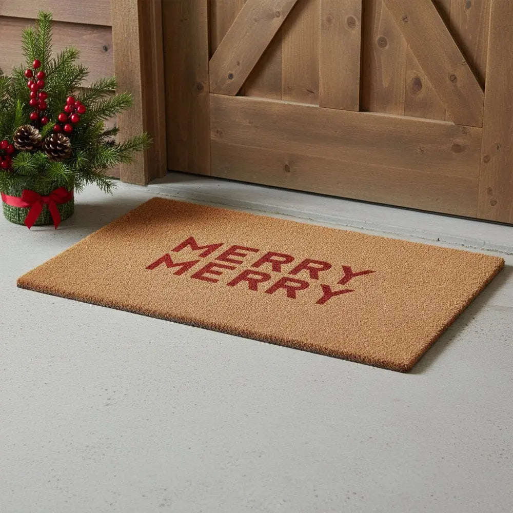 17" X 29" Brown And Black Christmas Outdoor Coir Door Mat - NOVA HOME FURNITURE