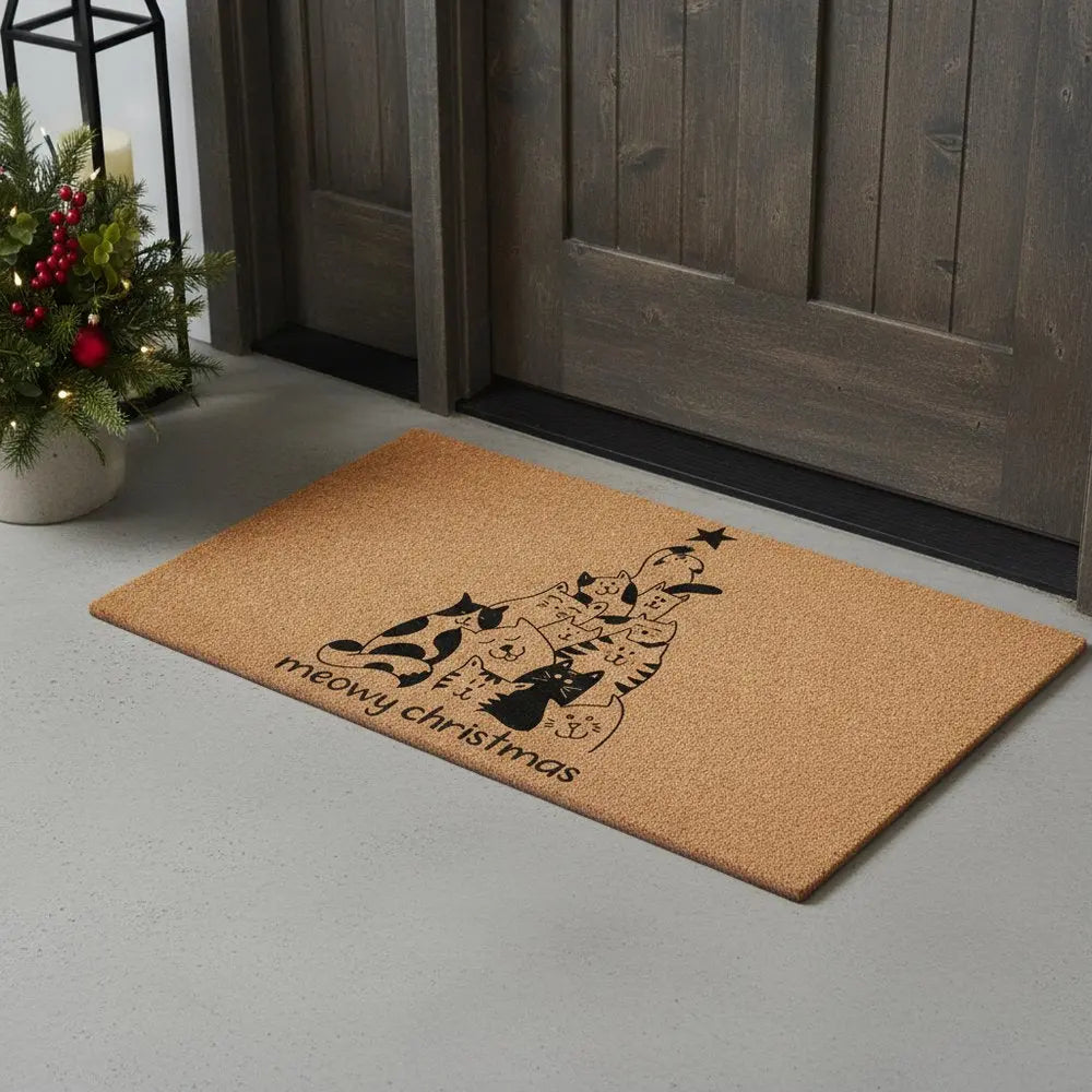 17" X 29" Brown And Black Christmas Outdoor Coir Door Mat - NOVA HOME FURNITURE