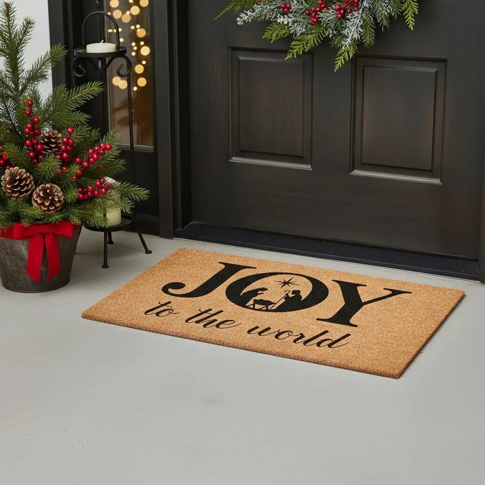 17" X 29" Brown And Black Christmas Outdoor Coir Door Mat - NOVA HOME FURNITURE