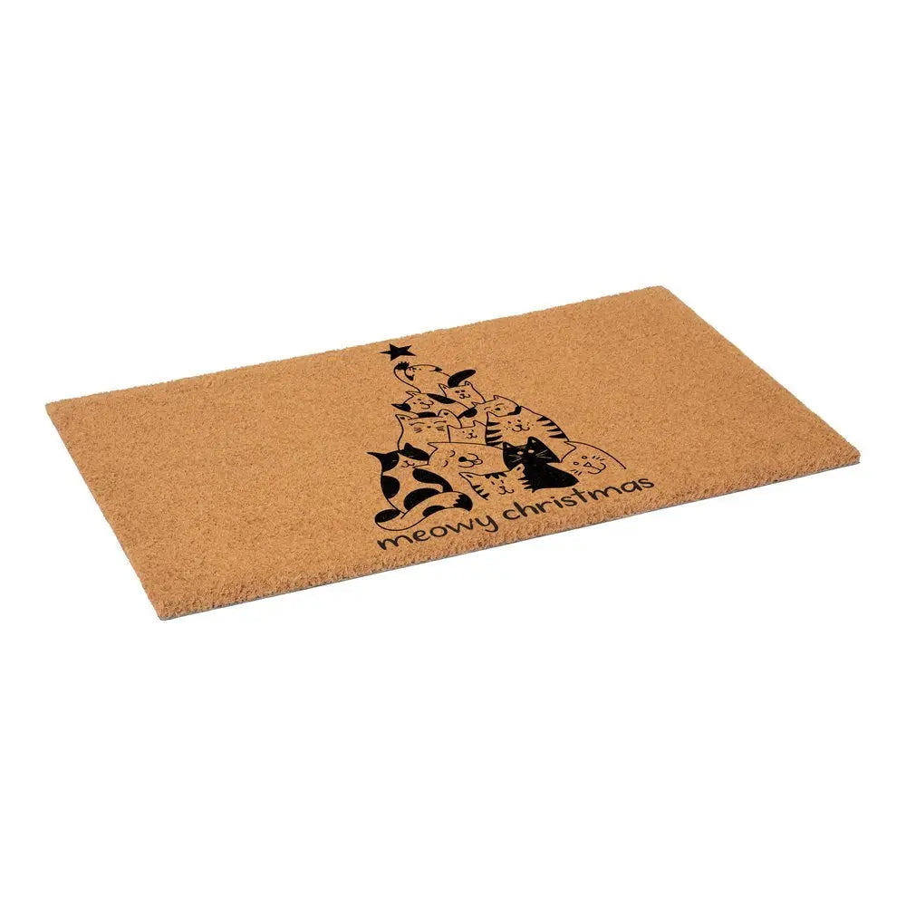 17" X 29" Brown And Black Christmas Outdoor Coir Door Mat - NOVA HOME FURNITURE