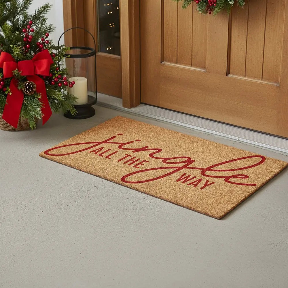 17" X 29" Brown And Black Christmas Outdoor Coir Door Mat - NOVA HOME FURNITURE