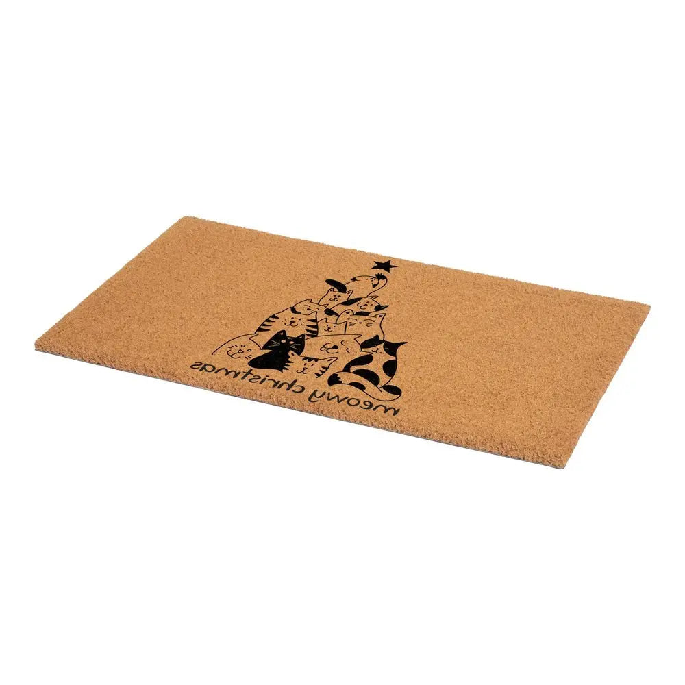 17" X 29" Brown And Black Christmas Outdoor Coir Door Mat - NOVA HOME FURNITURE