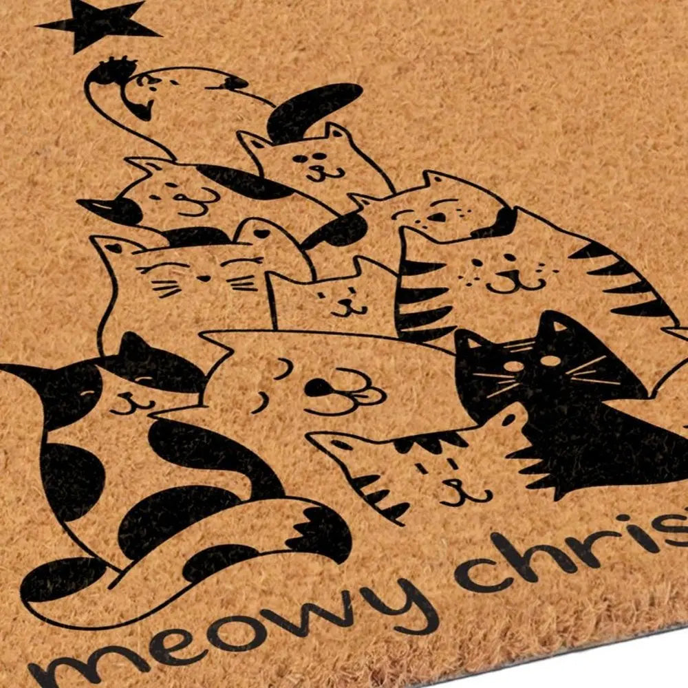 17" X 29" Brown And Black Christmas Outdoor Coir Door Mat - NOVA HOME FURNITURE