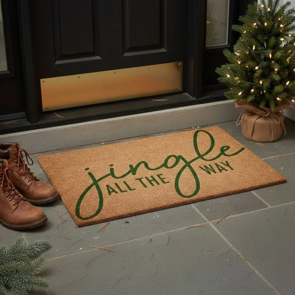 17" X 29" Brown And Black Christmas Outdoor Coir Door Mat - NOBLE HOME INTERIORS