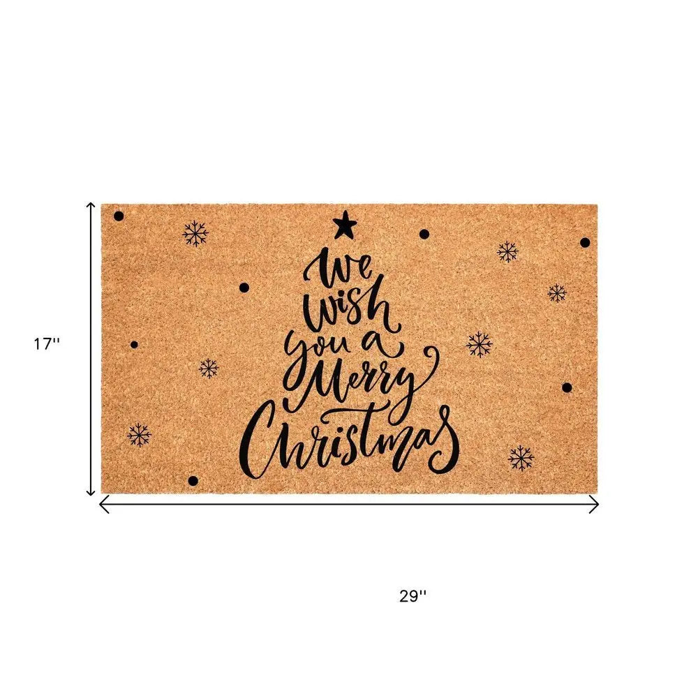 17" X 29" Brown And Black Christmas Outdoor Coir Door Mat - NOVA HOME FURNITURE