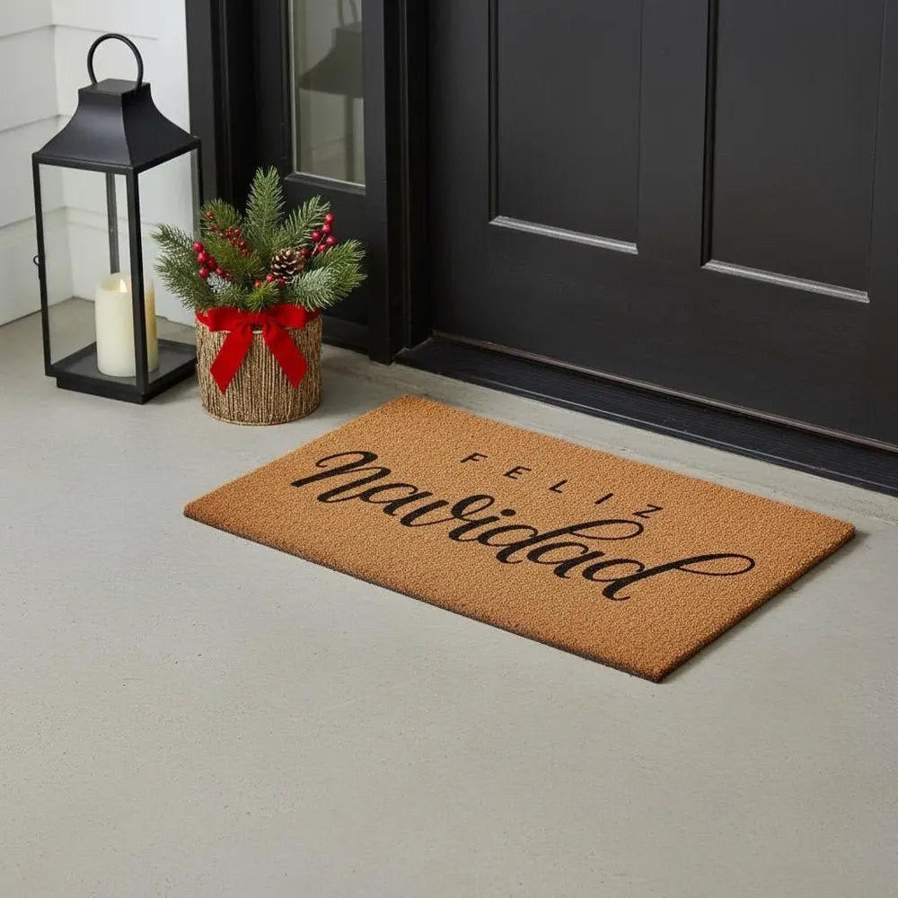 17" X 29" Brown And Black Christmas Outdoor Coir Door Mat - NOBLE HOME INTERIORS