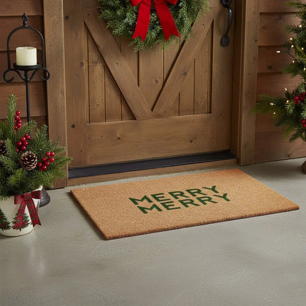 17" X 29" Brown And Black Christmas Outdoor Coir Door Mat - NOVA HOME FURNITURE