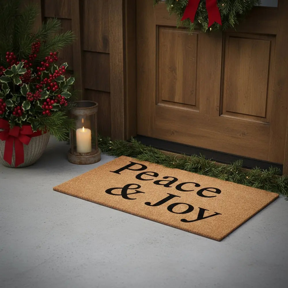 17" X 29" Brown And Black Christmas Outdoor Coir Door Mat - NOVA HOME FURNITURE