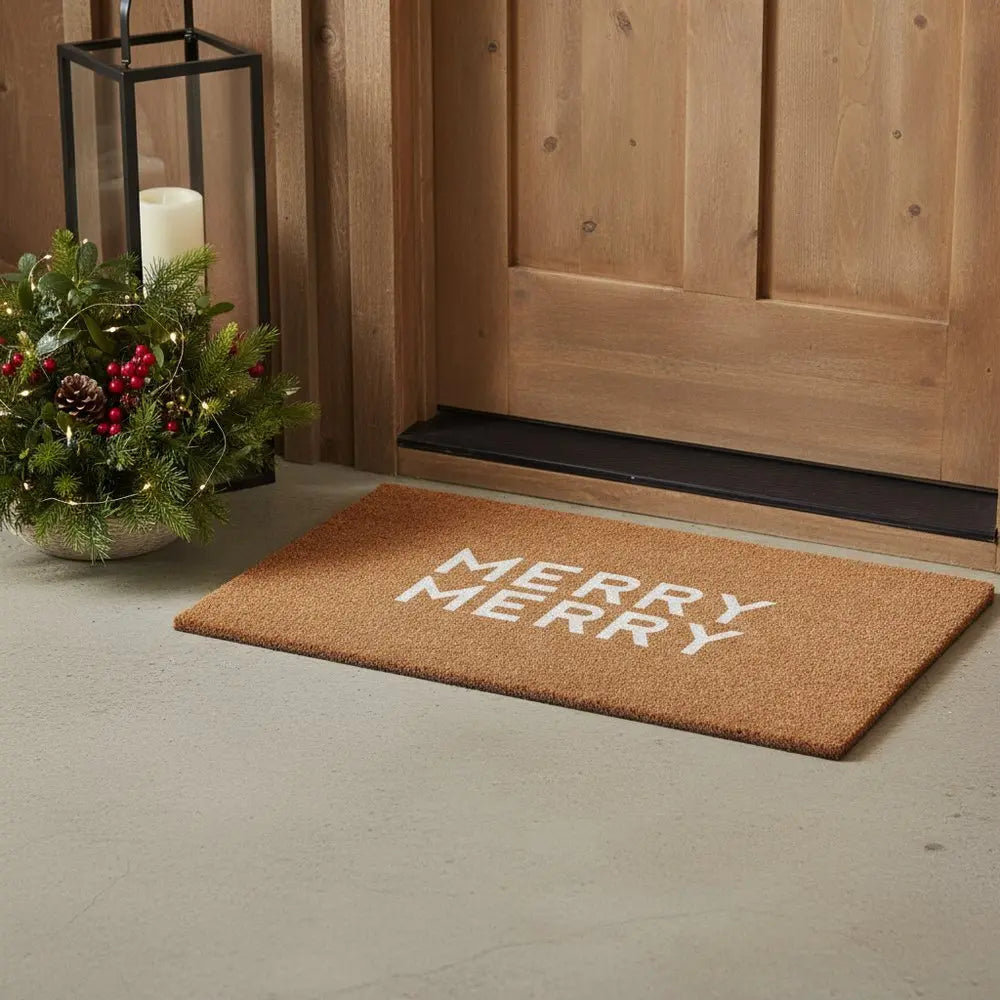 17" X 29" Brown And Black Christmas Outdoor Coir Door Mat - NOVA HOME FURNITURE