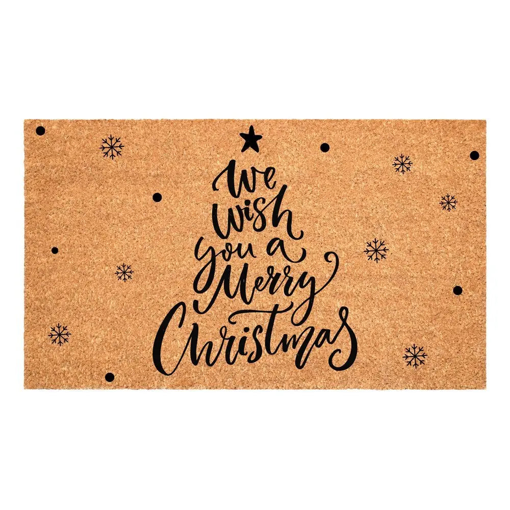 17" X 29" Brown And Black Christmas Outdoor Coir Door Mat - NOVA HOME FURNITURE