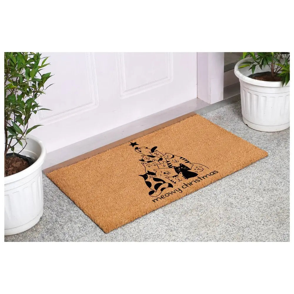 17" X 29" Brown And Black Christmas Outdoor Coir Door Mat - NOVA HOME FURNITURE