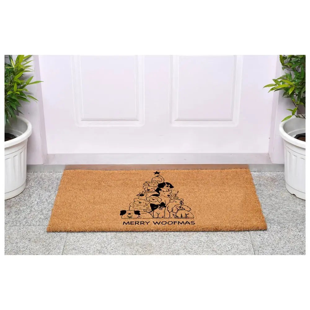 17" X 29" Brown And Black Christmas Outdoor Coir Door Mat - NOVA HOME FURNITURE