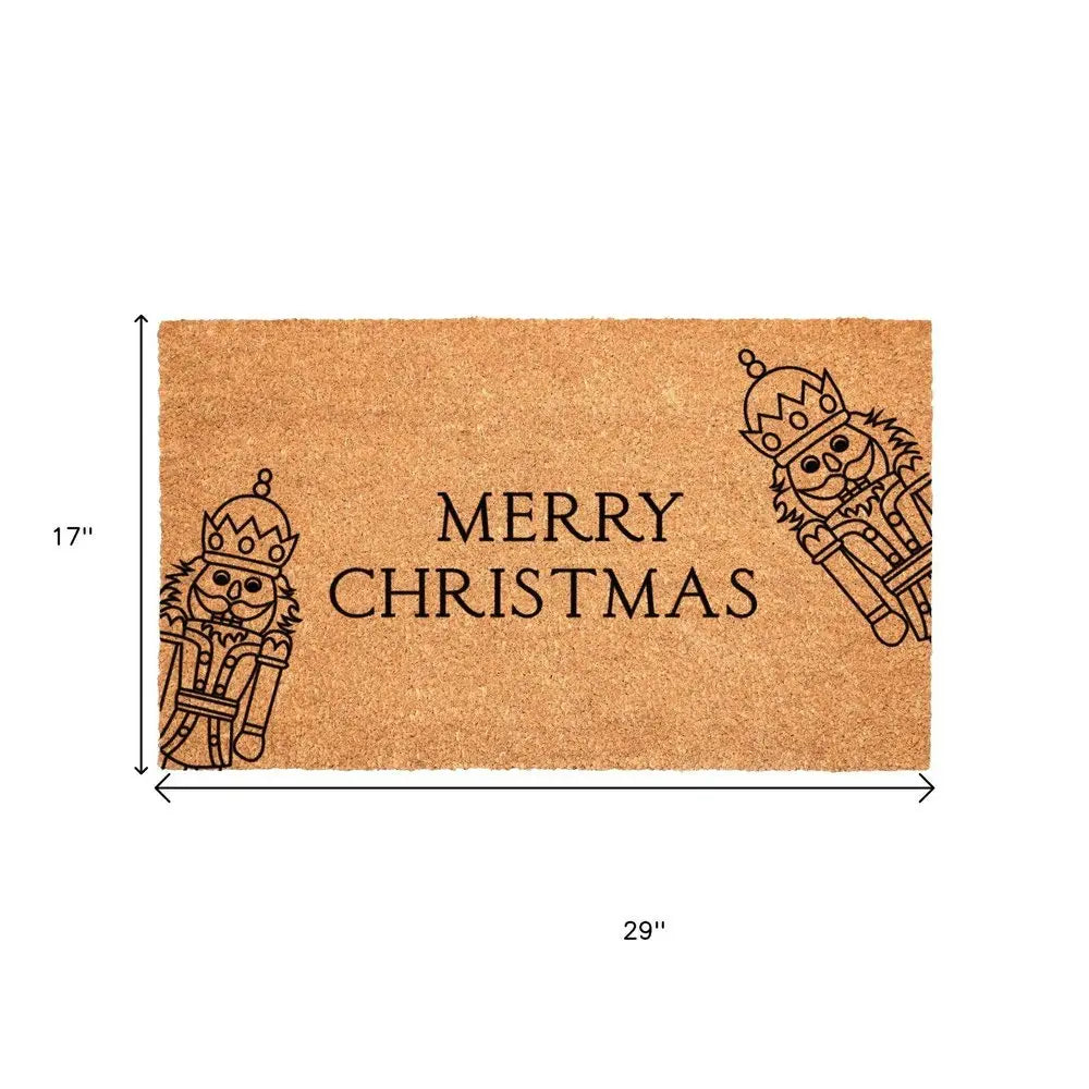 17" X 29" Brown And Black Merry Christmas Outdoor Coir Door Mat - NOVA HOME FURNITURE