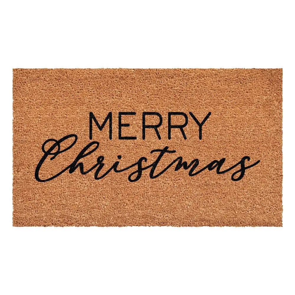 17" X 29" Brown And Black Merry Christmas Outdoor Coir Door Mat - NOVA HOME FURNITURE