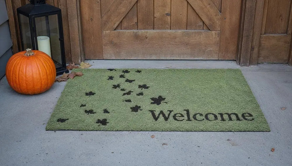 17" X 29" Brown And Green Fall Leaves Welcome Outdoor Coir Door Mat - NOVA HOME FURNITURE