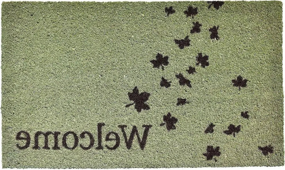17" X 29" Brown And Green Fall Leaves Welcome Outdoor Coir Door Mat - NOVA HOME FURNITURE