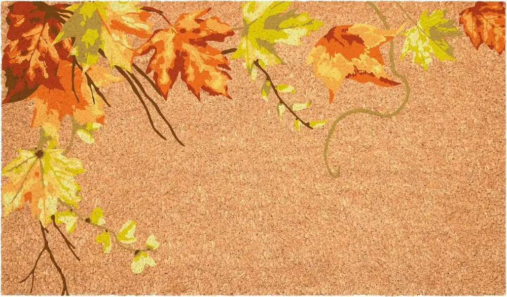 17" X 29" Brown And Natural Fall Leaves Outdoor Coir Door Mat - NOBLE HOME INTERIORS