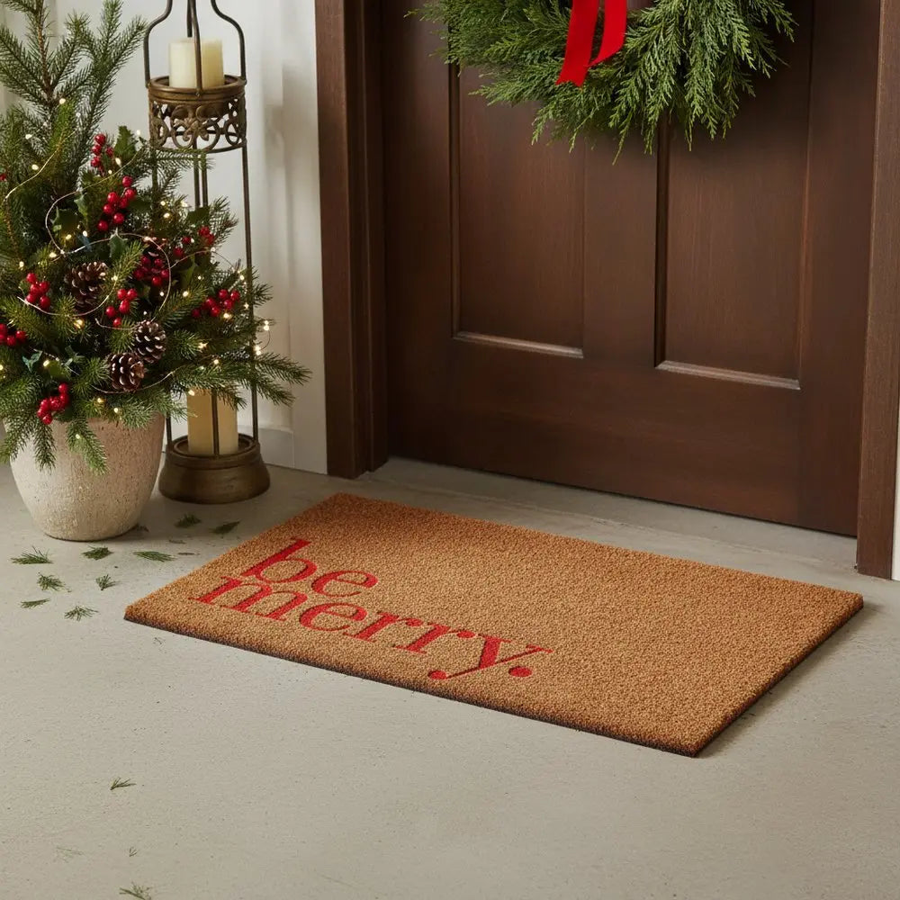 17" X 29" Brown And Red Christmas Outdoor Coir Door Mat - NOVA HOME FURNITURE