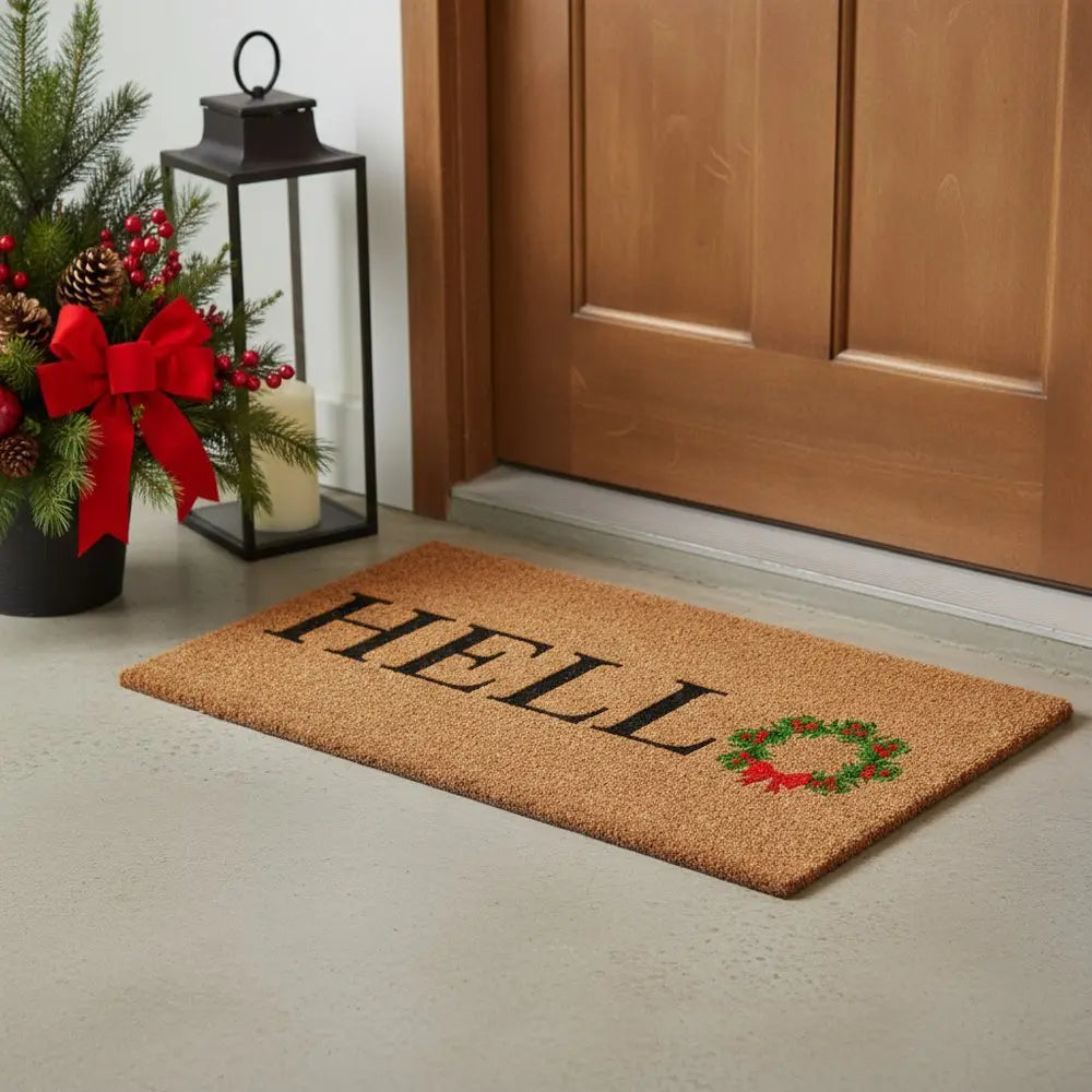 17" X 29" Brown Black And Green Christmas Outdoor Coir Door Mat - NOVA HOME FURNITURE