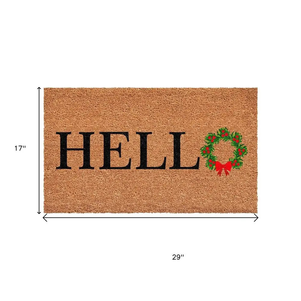17" X 29" Brown Black And Green Christmas Outdoor Coir Door Mat - NOVA HOME FURNITURE