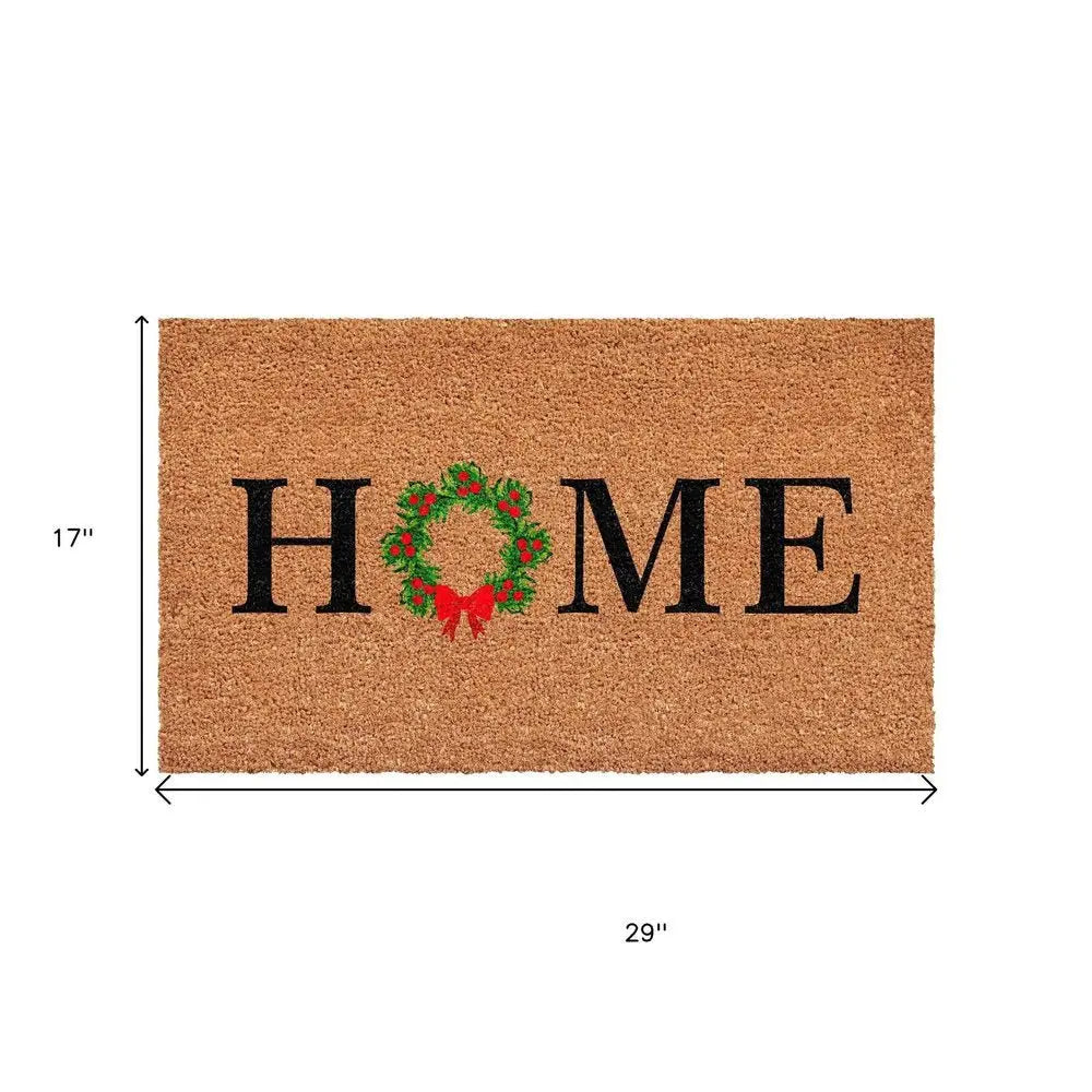 17" X 29" Brown Black And Green Christmas Outdoor Coir Door Mat - NOVA HOME FURNITURE