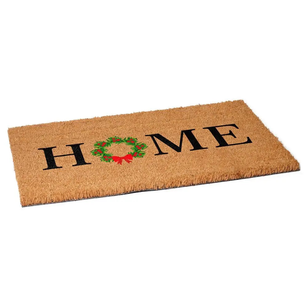 17" X 29" Brown Black And Green Christmas Outdoor Coir Door Mat - NOVA HOME FURNITURE