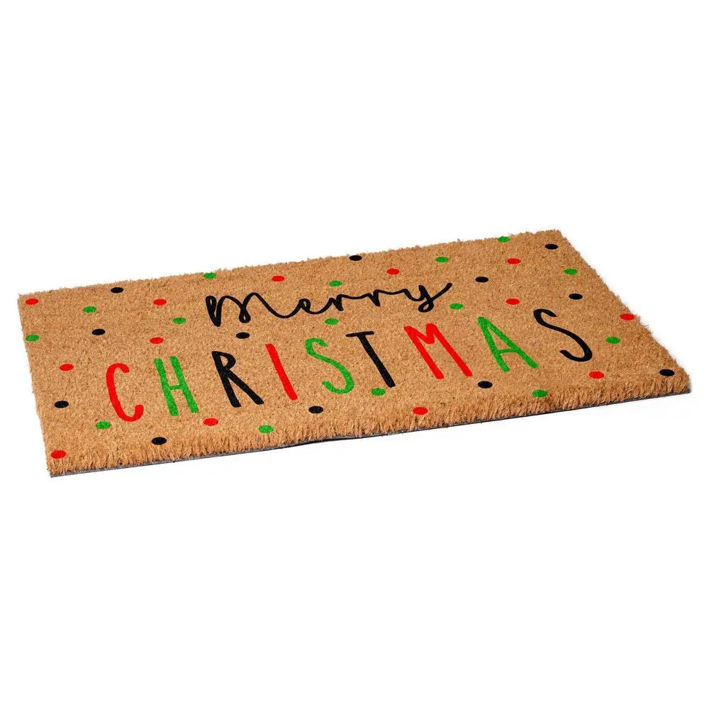 17" X 29" Brown Black And Green Merry Christmas Outdoor Coir Door Mat - NOVA HOME FURNITURE