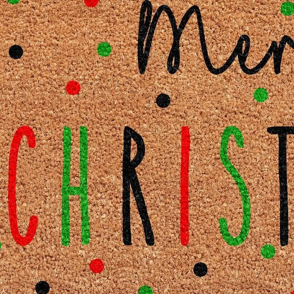 17" X 29" Brown Black And Green Merry Christmas Outdoor Coir Door Mat - NOVA HOME FURNITURE
