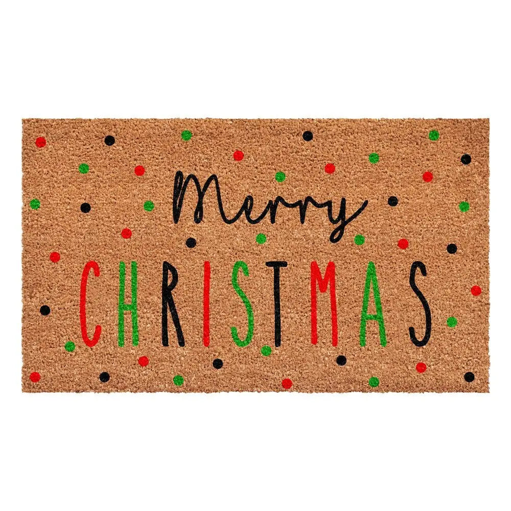 17" X 29" Brown Black And Green Merry Christmas Outdoor Coir Door Mat - NOVA HOME FURNITURE