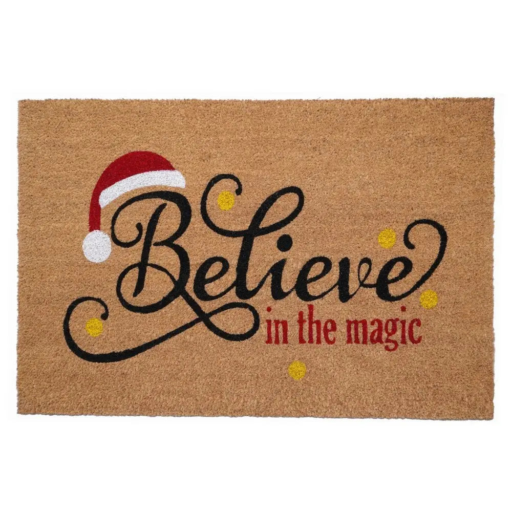 17" X 29" Brown Black And Red Christmas Believe Outdoor Coir Door Mat - NOBLE HOME INTERIORS