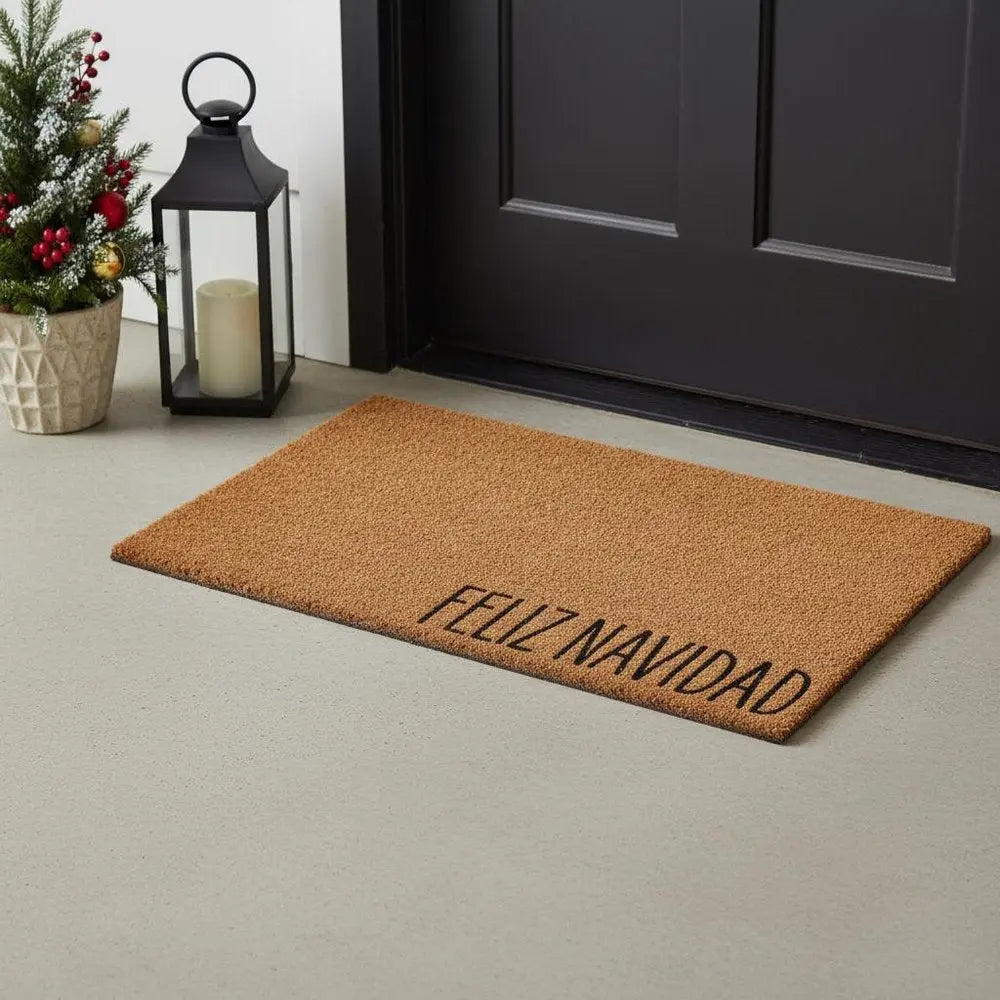 17" X 29" Brown Christmas Feliz Navidad Outdoor Coir Door Mat - NOVA HOME FURNITURE