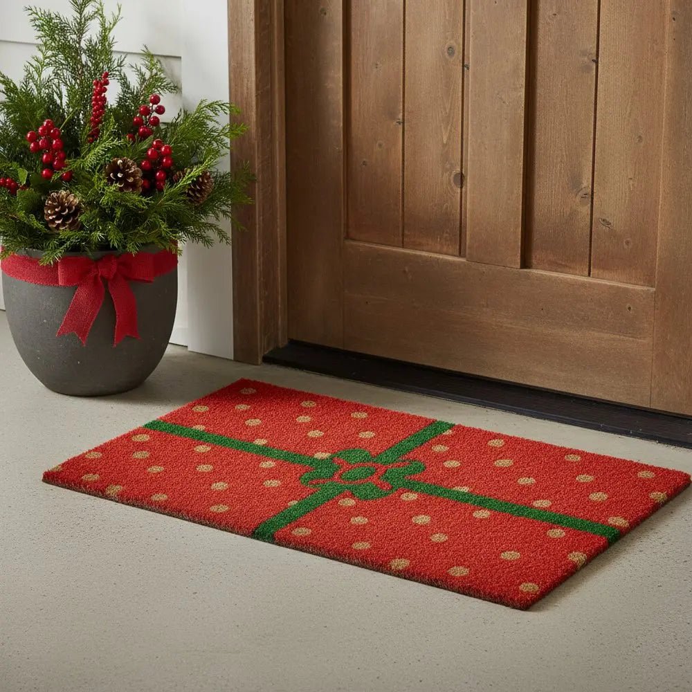 17" X 29" Brown Green And Red Christmas Outdoor Coir Door Mat - NOBLE HOME INTERIORS