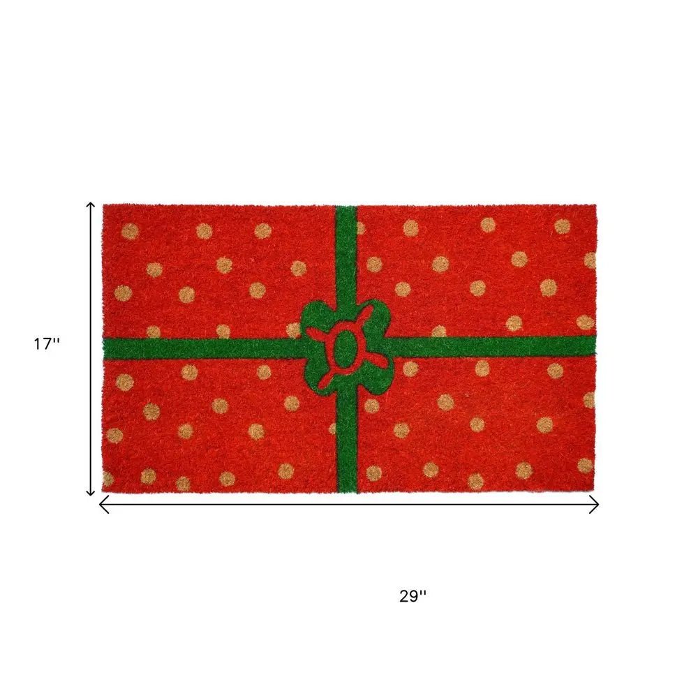 17" X 29" Brown Green And Red Christmas Outdoor Coir Door Mat - NOBLE HOME INTERIORS