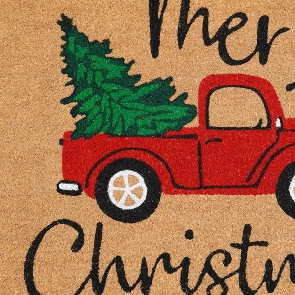 17" X 29" Brown Red And Green Christmas Merry Christmas Outdoor Coir Door Mat - NOVA HOME FURNITURE