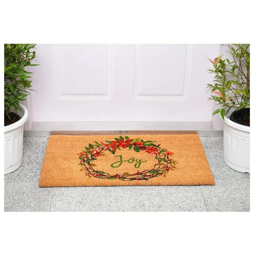 17" X 29" Brown Red And Green Christmas Outdoor Coir Door Mat - NOVA HOME FURNITURE