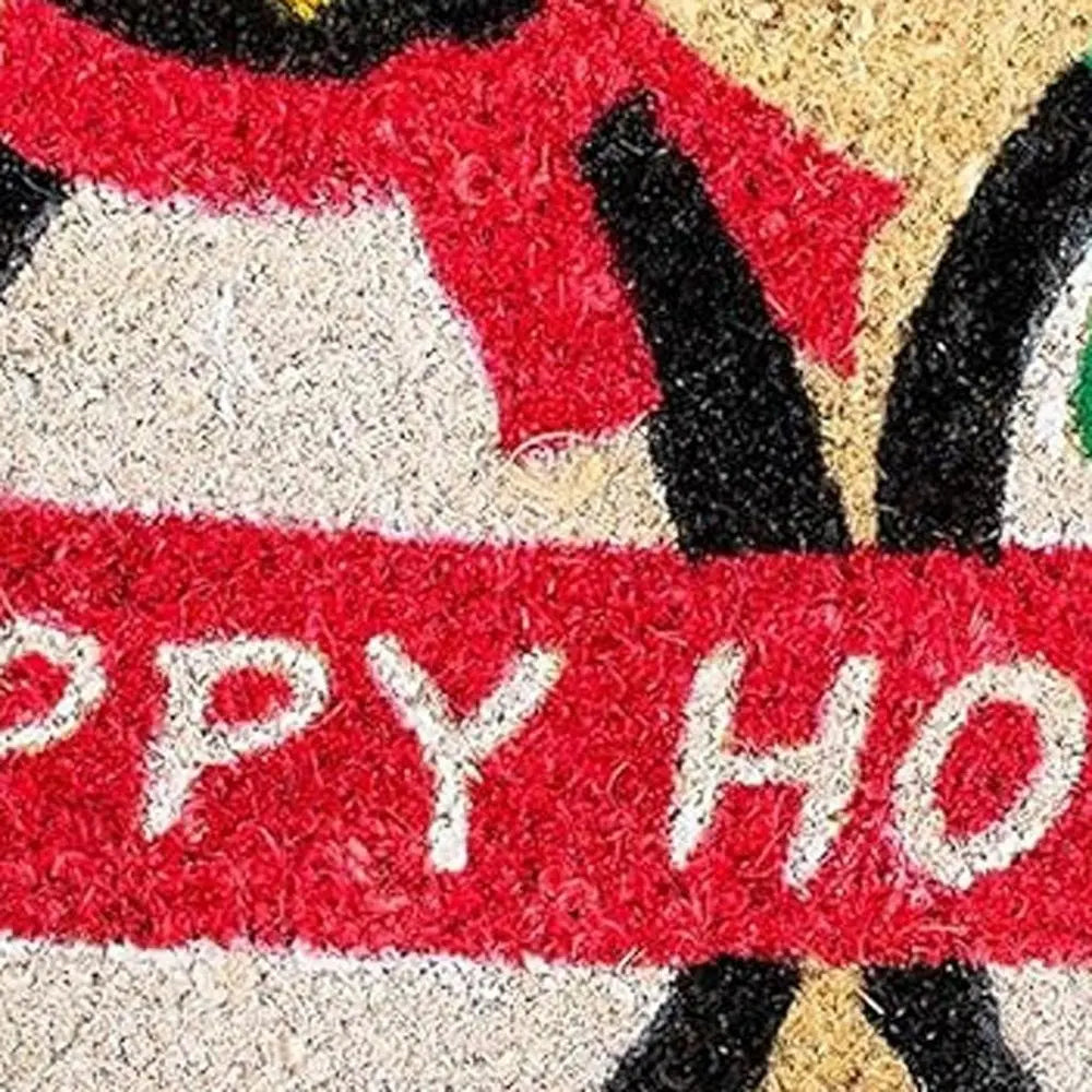17" X 29" Brown White And Red Christmas Happy Holidays Outdoor Coir Door Mat - NOVA HOME FURNITURE