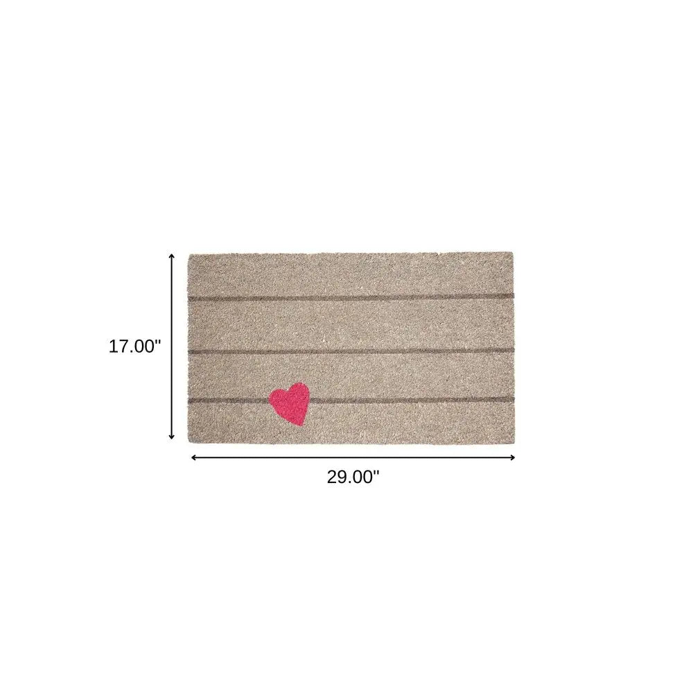 17" X 29" Gray and Pink Coir Heart and Stripe Outdoor Door Mat - NOBLE HOME INTERIORS
